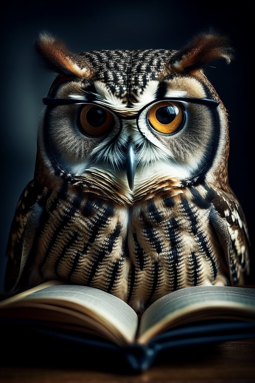 Intellectual Owl Wearing Glasses Reading a Book