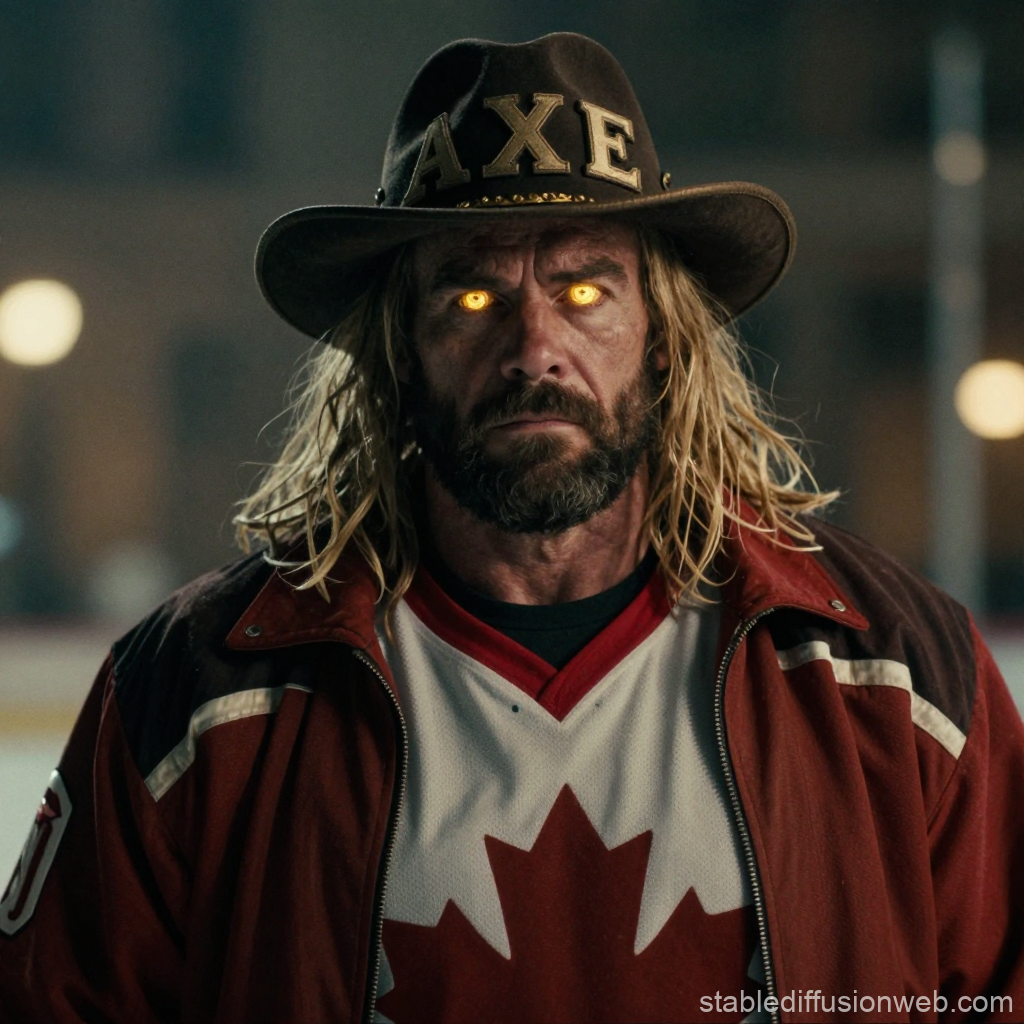 Intense Canadian Lumberjack with Glowing Eyes