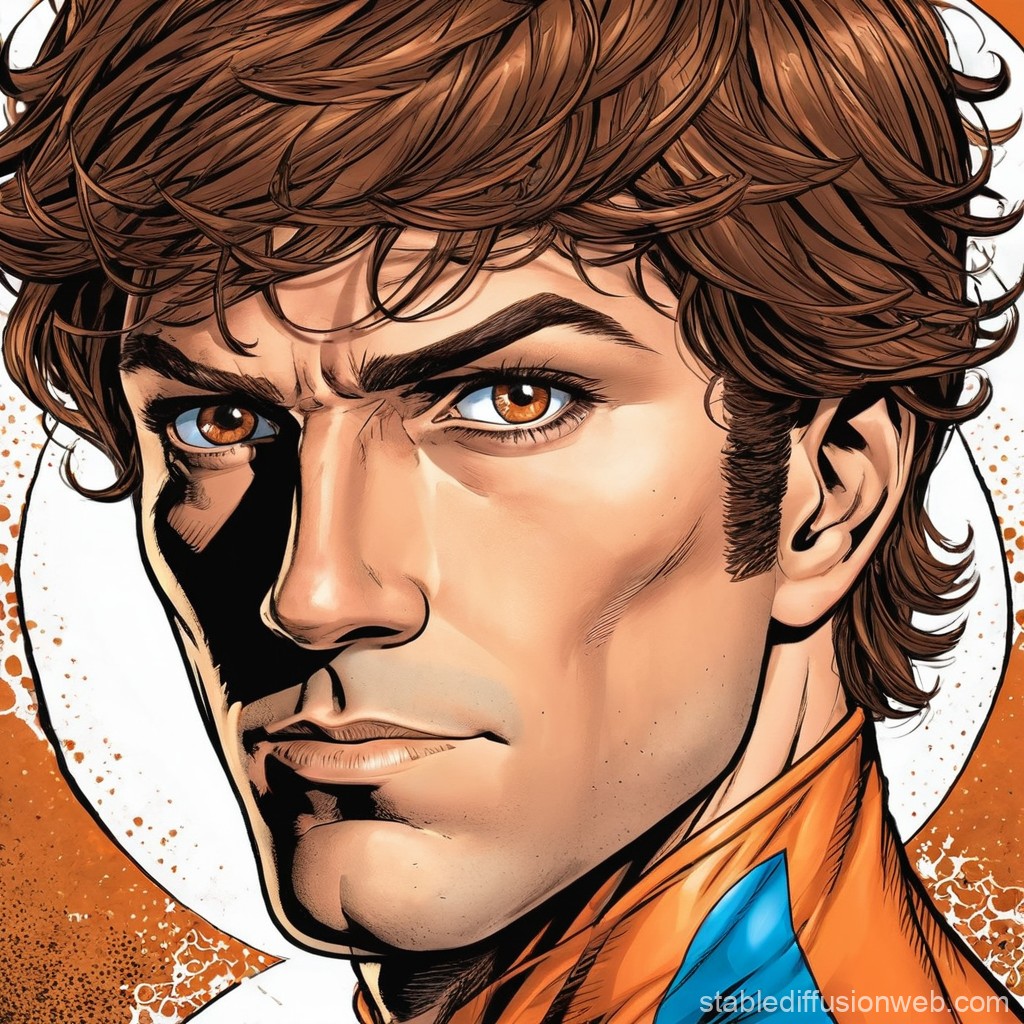 Intense Close-Up of a Male Comic Book Hero