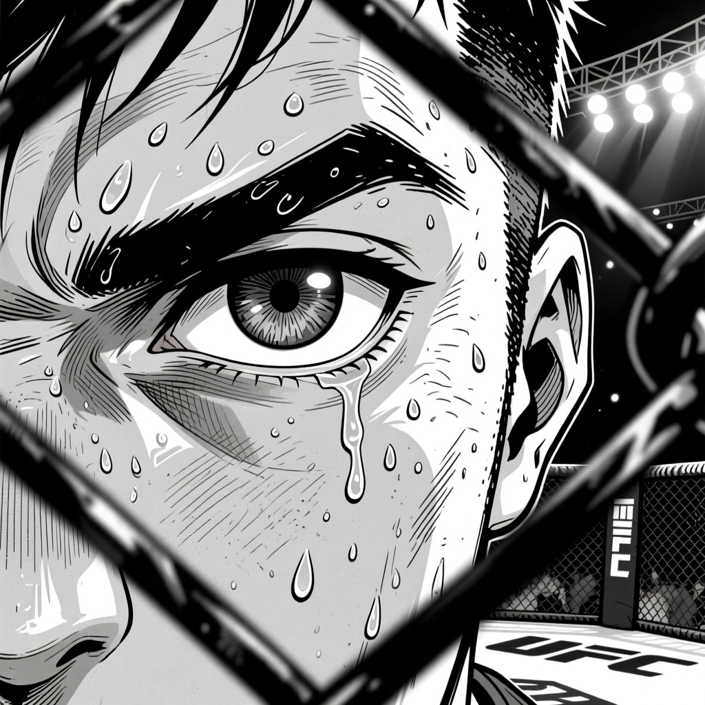 Intense Close-Up of MMA Fighter's Eye in Cage