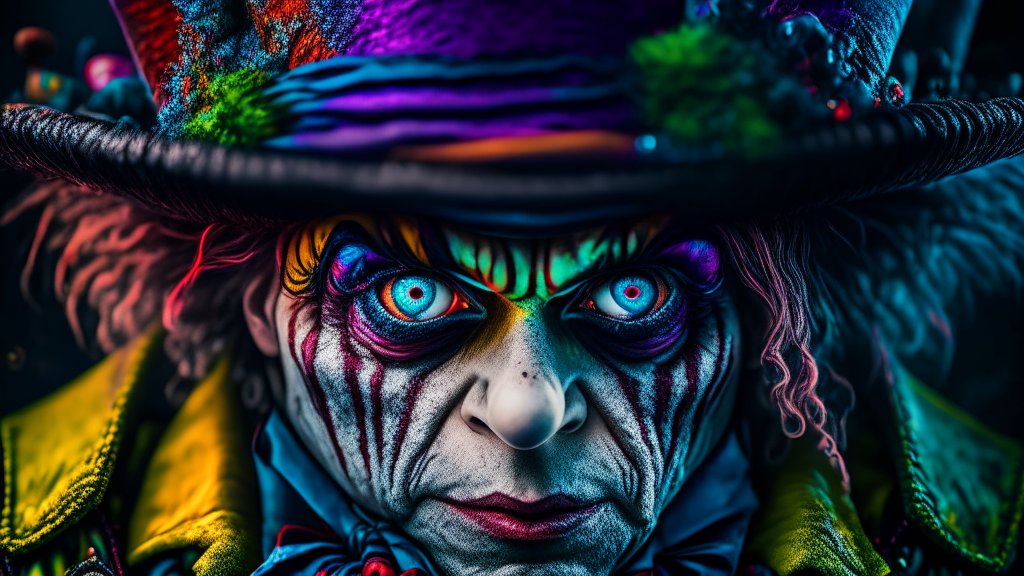 Intense Close-Up of The Mad Hatter with Vivid Colors
