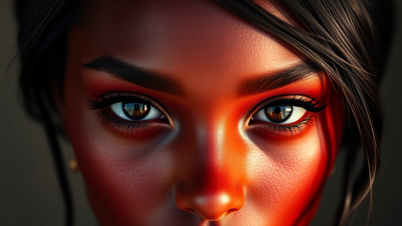 Intense Close-Up Portrait with Warm Lighting