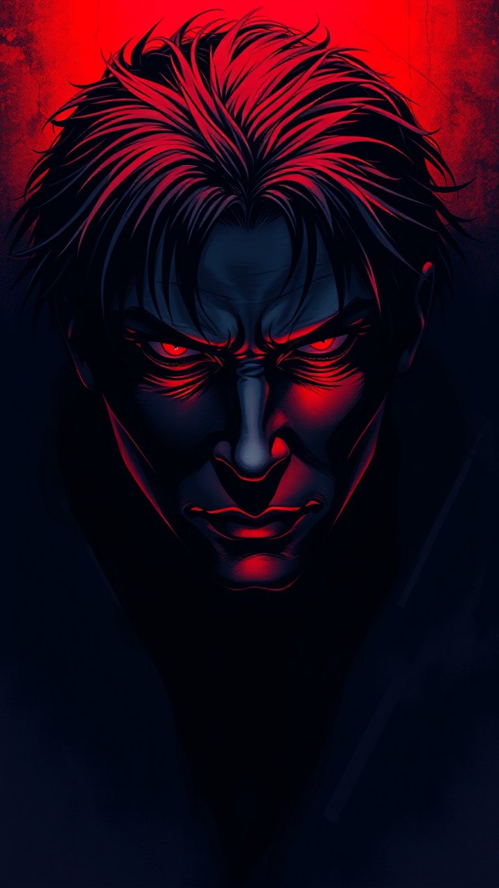 Intense Dark Portrait with Red Highlights