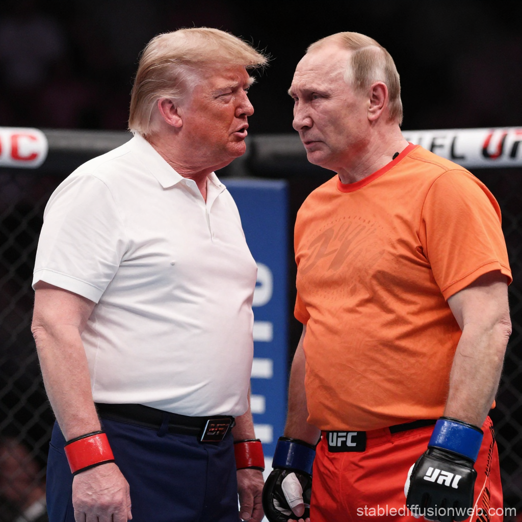 Intense Face-Off Between Two Fighters in UFC Octagon