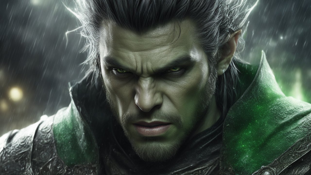 Intense Fantasy Warrior Portrait in Rain