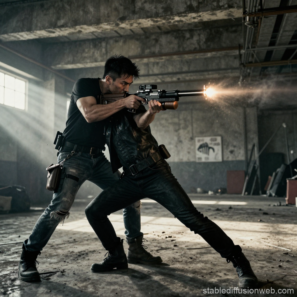 Intense Gunfight in Abandoned Industrial Warehouse