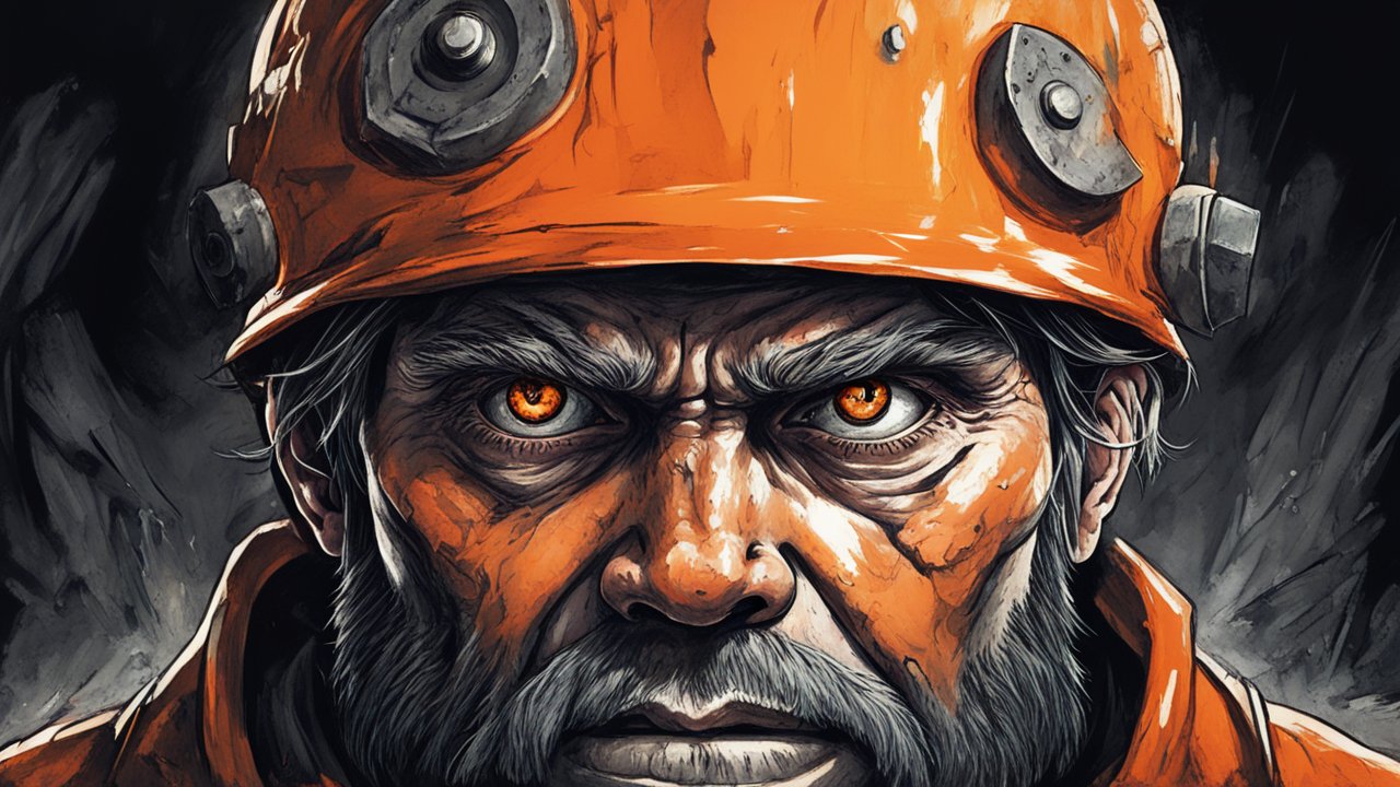 Intense Miner Portrait with Fiery Eyes