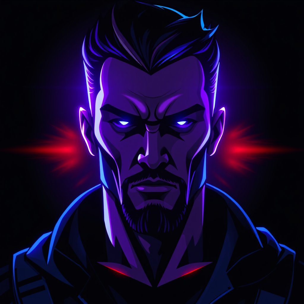 Intense Neon-Lit Gaming Profile Portrait