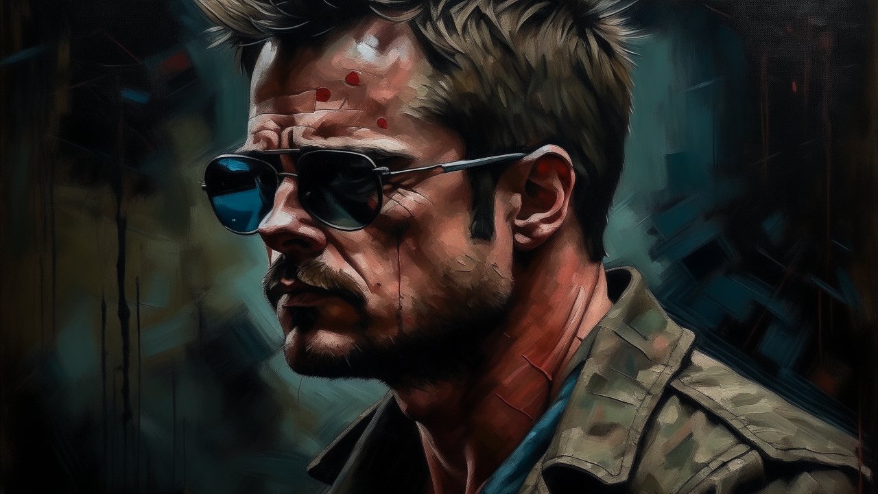 Intense Portrait of a Man with Sunglasses in Oil Painting Style