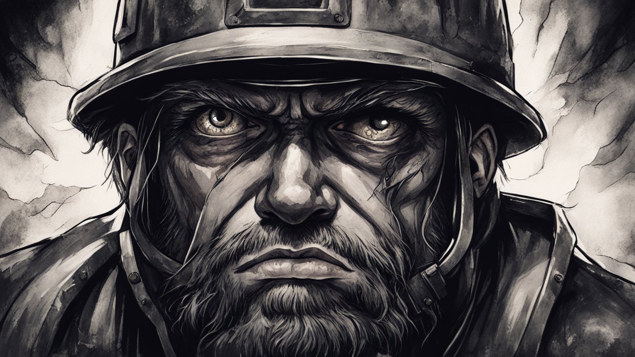 Intense Soldier Portrait in Monochrome