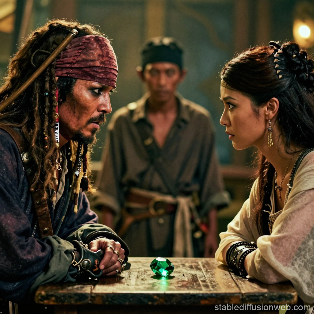 Intense Standoff Between Time-Traveling Pirates Over a Glowing Gem
