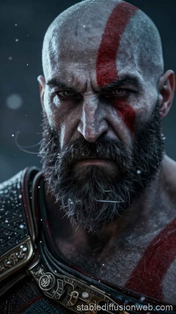 Intense Warrior in Snowstorm