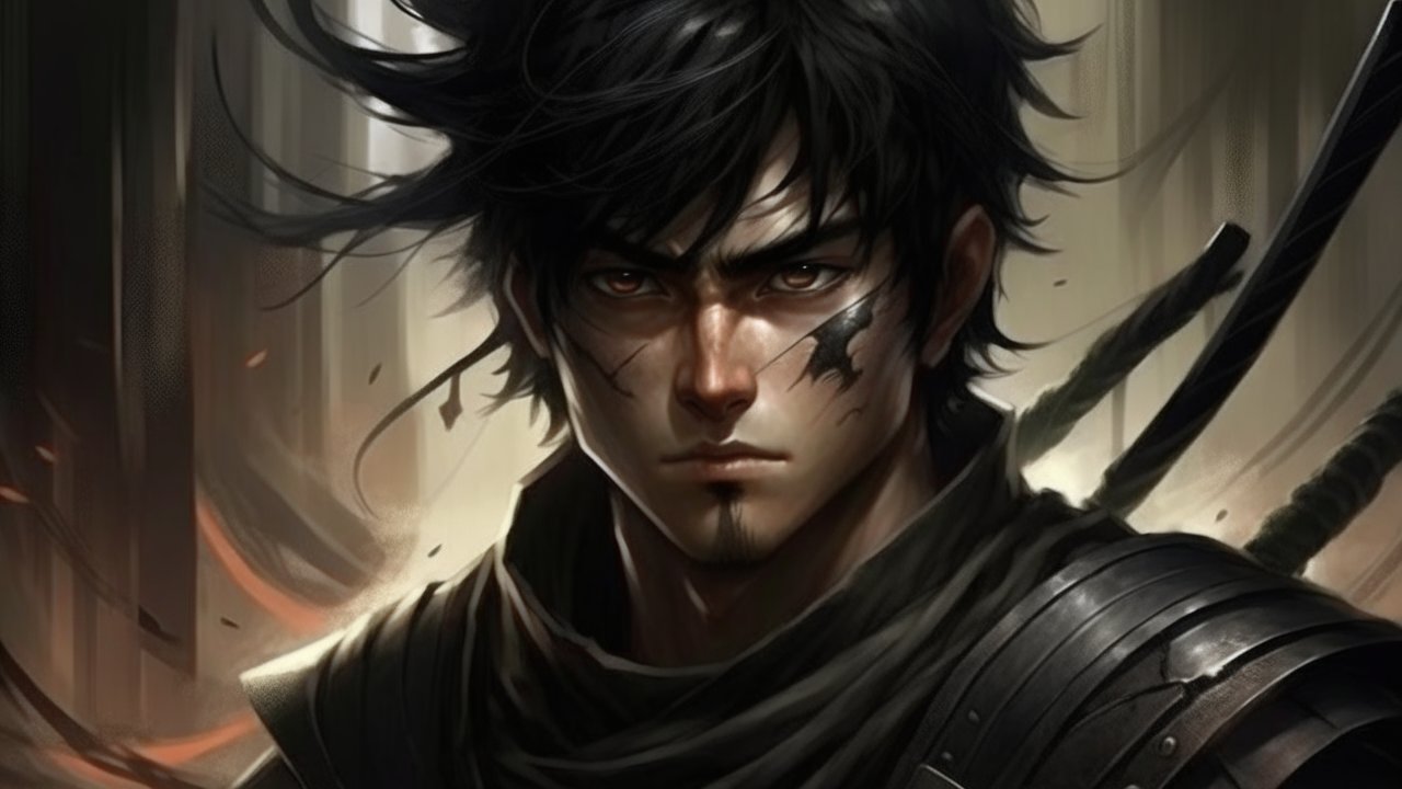 Intense Warrior Portrait with Battle Scars