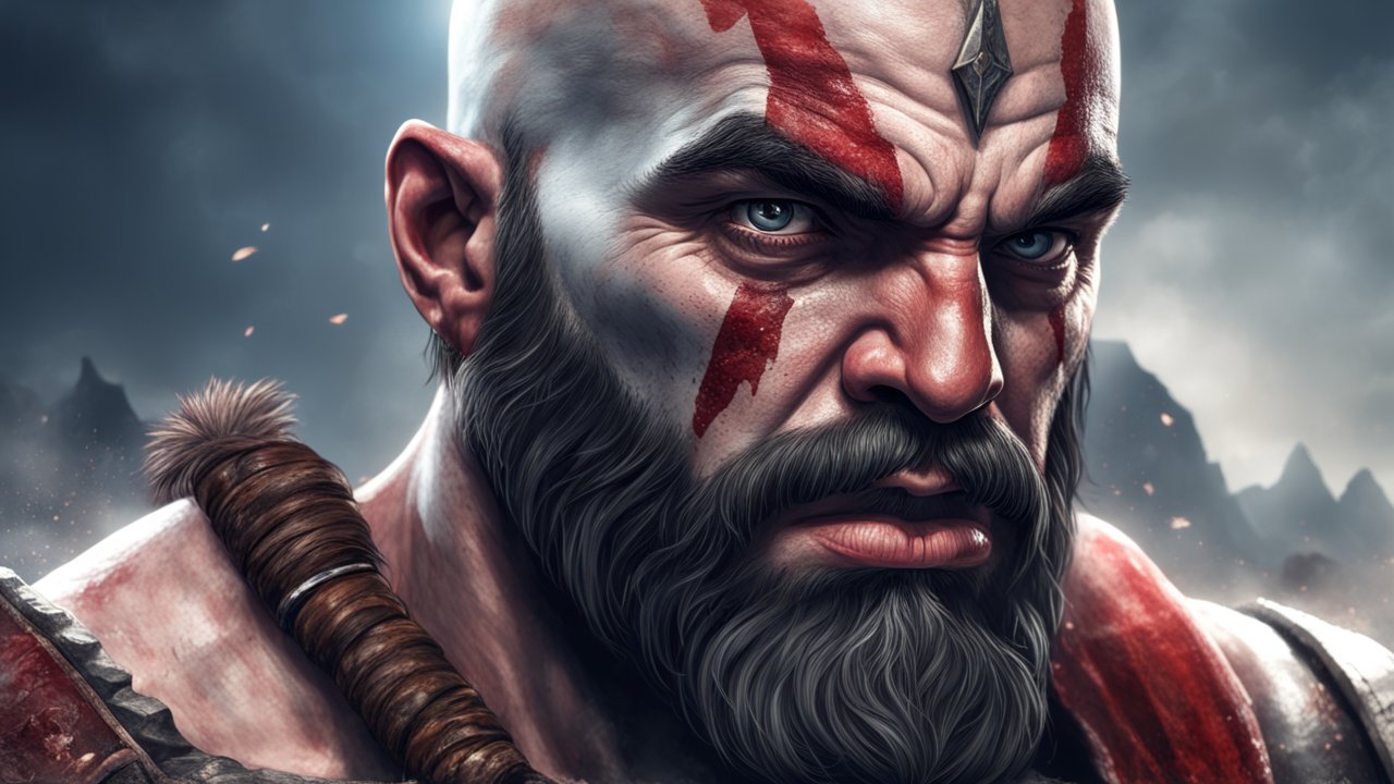 Intense Warrior Portrait with Red War Paint