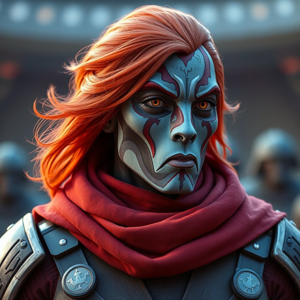 Intense Zabrak Warrior with Fiery Red Hair