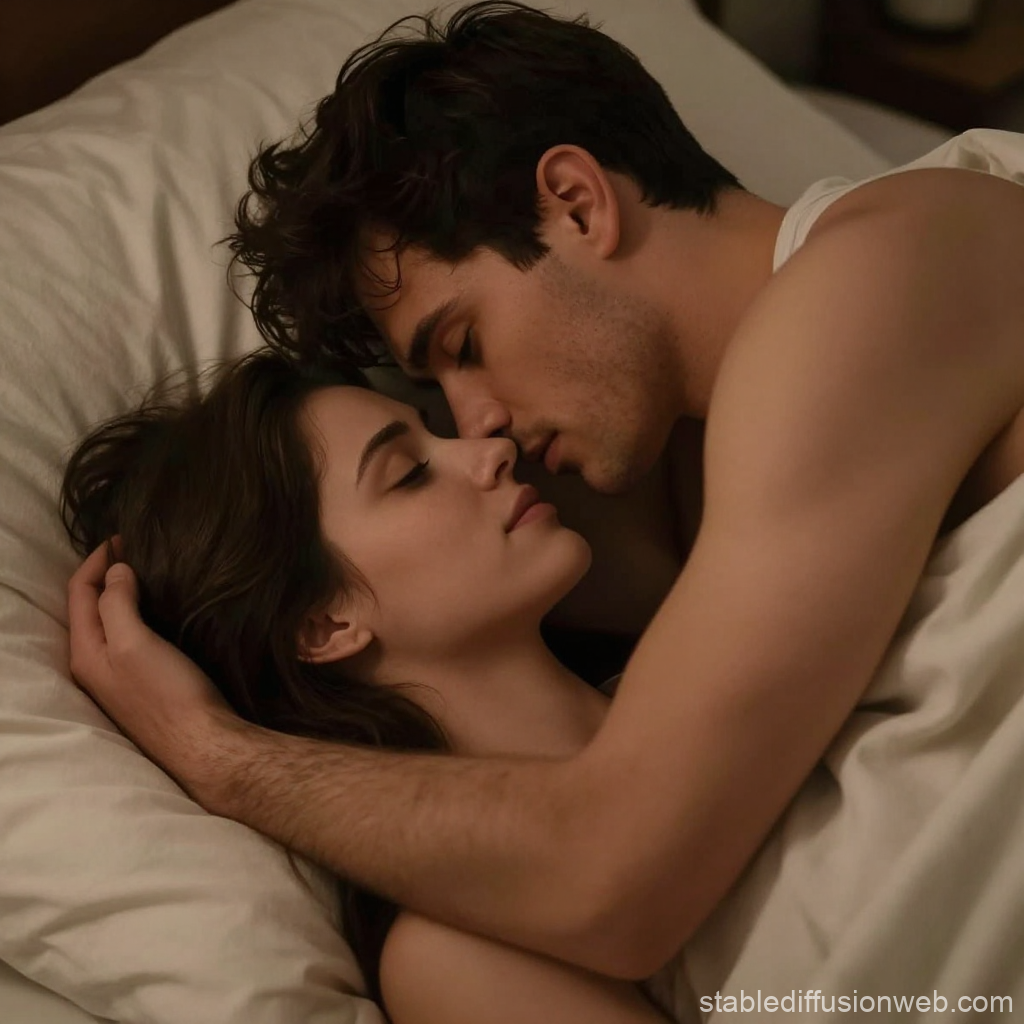 Intimate Couple Embracing in Bed