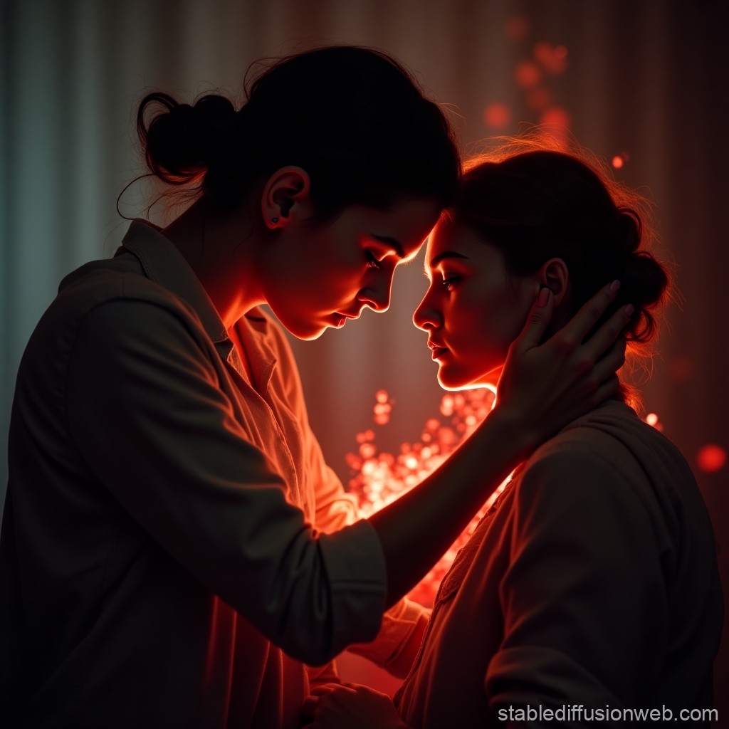Intimate Moment Between Two Women with Warm Glowing Light