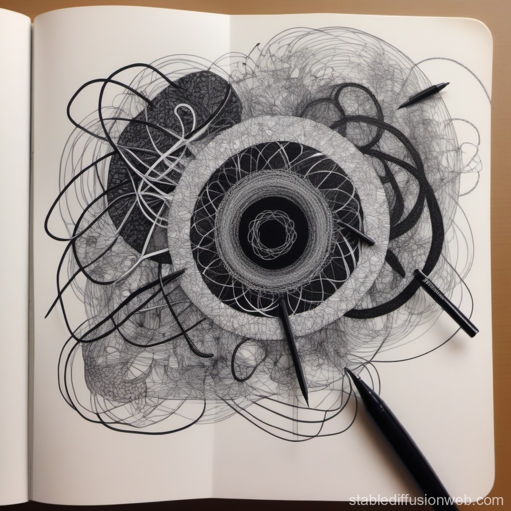 Intricate Black and White Abstract Spiral Drawing