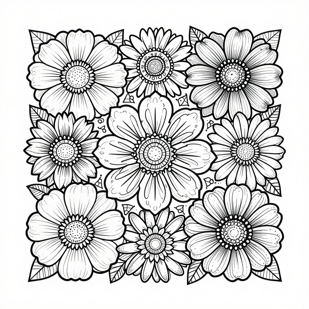Intricate Black and White Floral Coloring Page