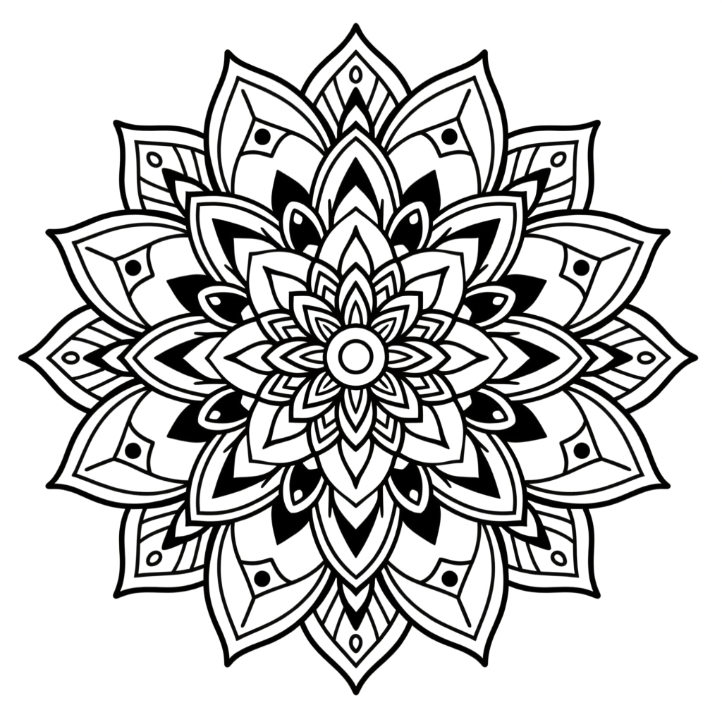 Intricate Black and White Radial Mandala Design
