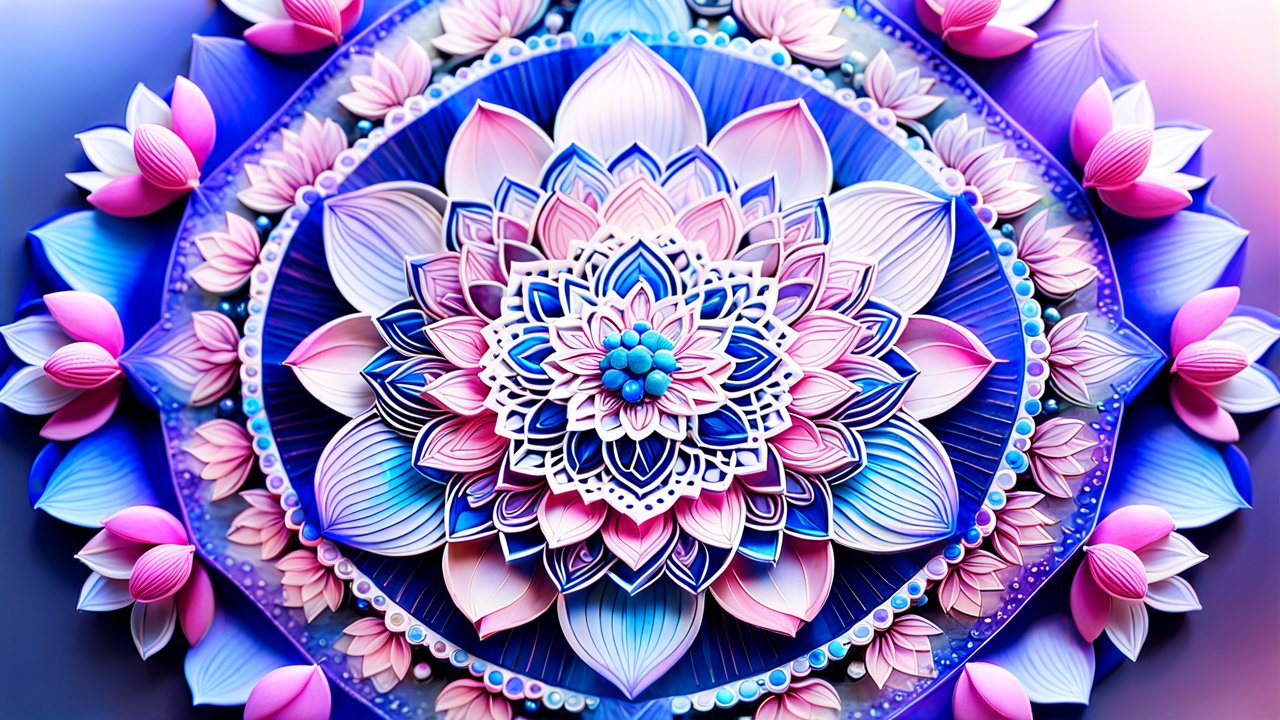 Intricate Blue and Pink Floral Mandala Design