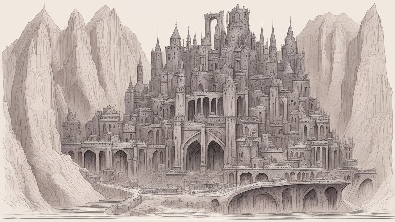 Intricate Dwarven City Carved into Mountain