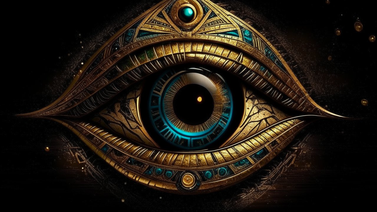 Intricate Egyptian Eye of Horus with Gold and Turquoise Details