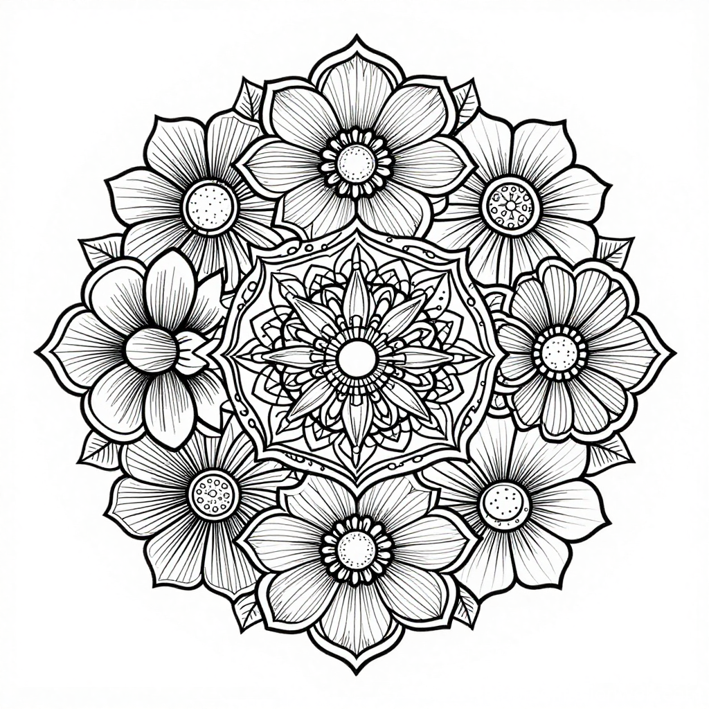 Intricate Floral Mandala Line Art