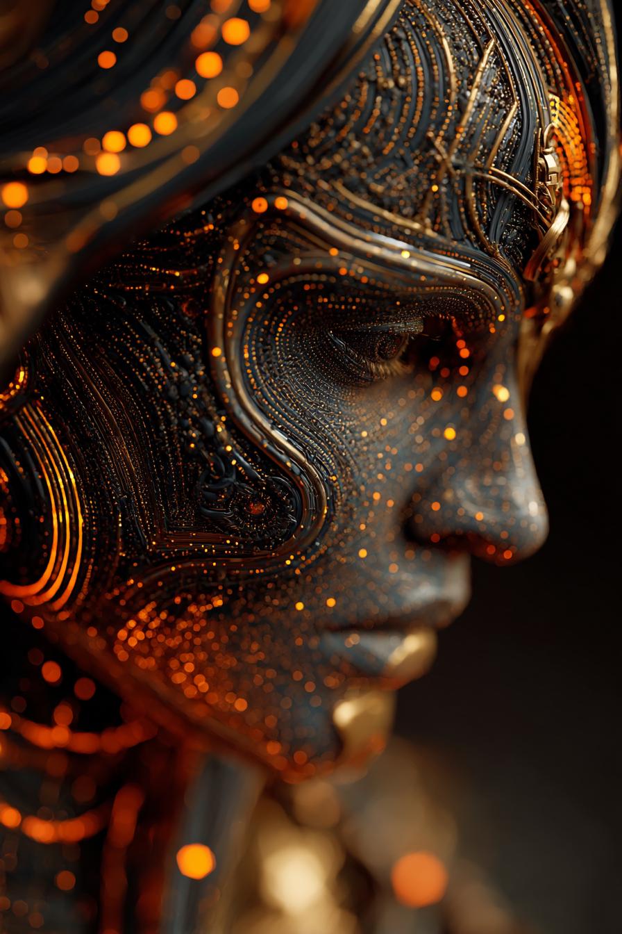 Intricate Futuristic Cyborg Face with Glowing Details