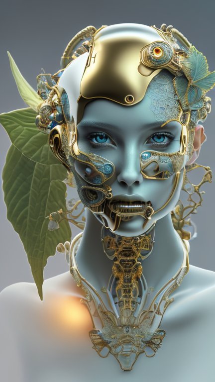 Intricate Futuristic Cyborg Portrait with Organic Elements