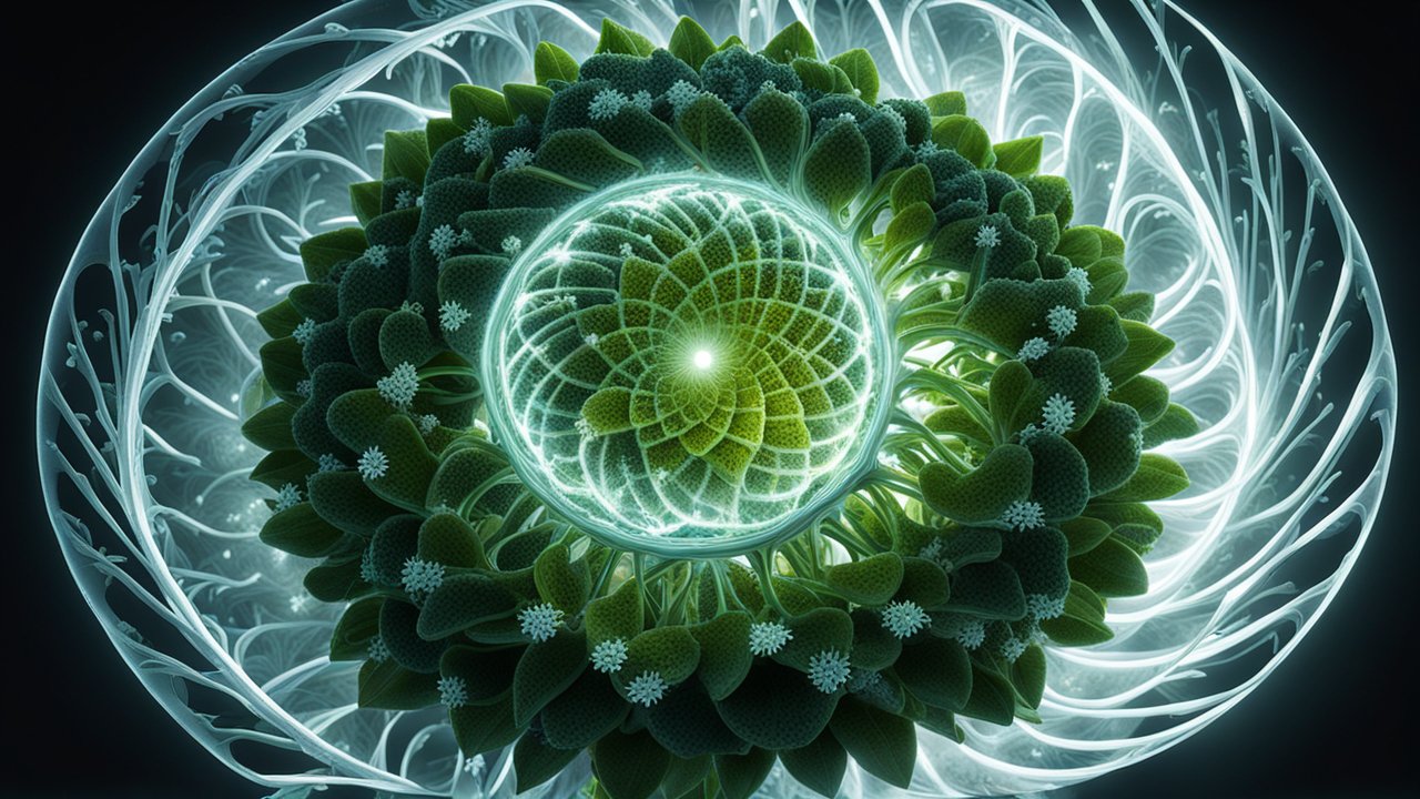 Intricate Genetically Engineered Plant with Glowing Patterns