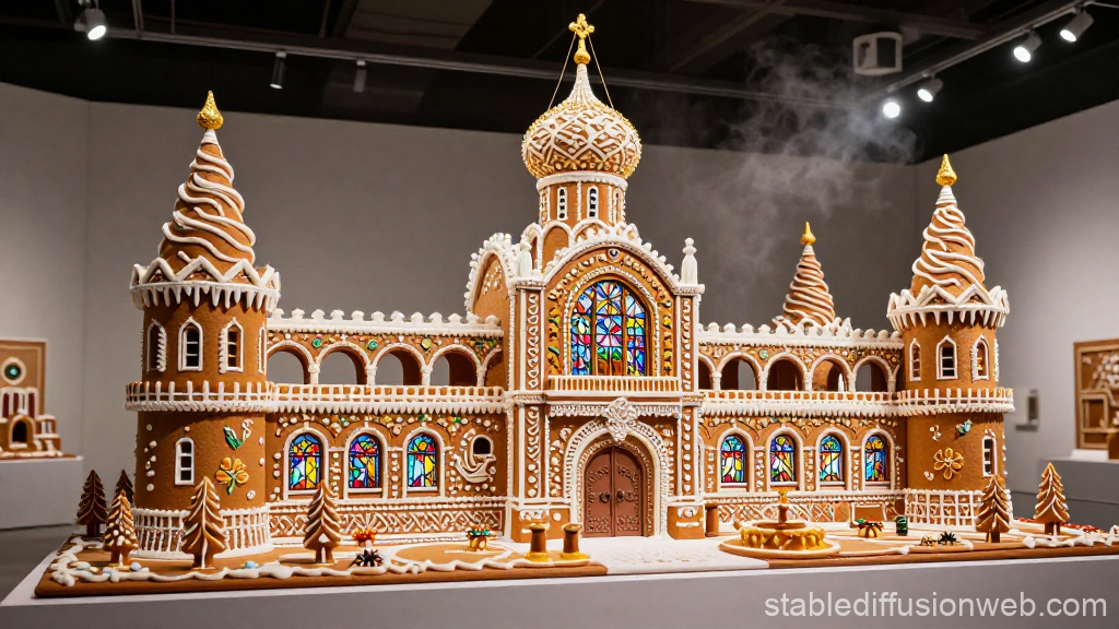 Intricate Gingerbread Castle with Stained Glass Windows