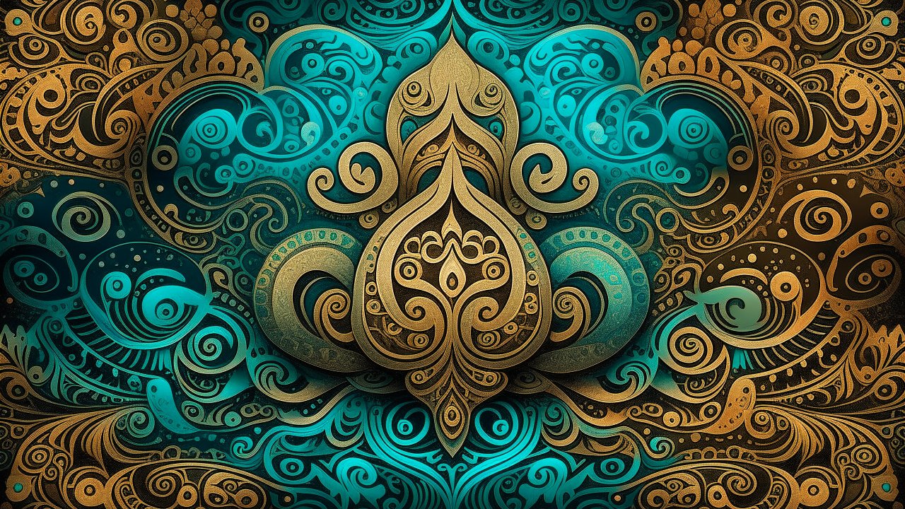 Intricate Gold and Teal Abstract Pattern