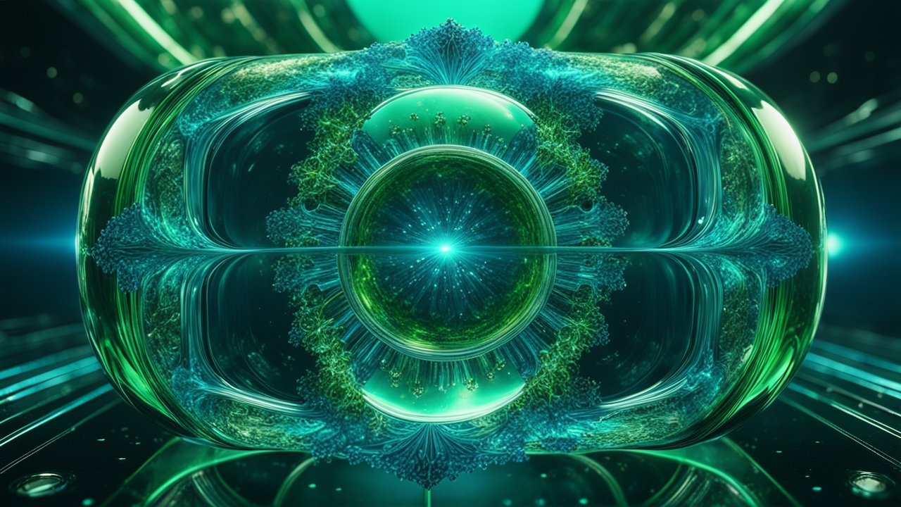 Intricate Green and Blue Abstract Fractal Sphere