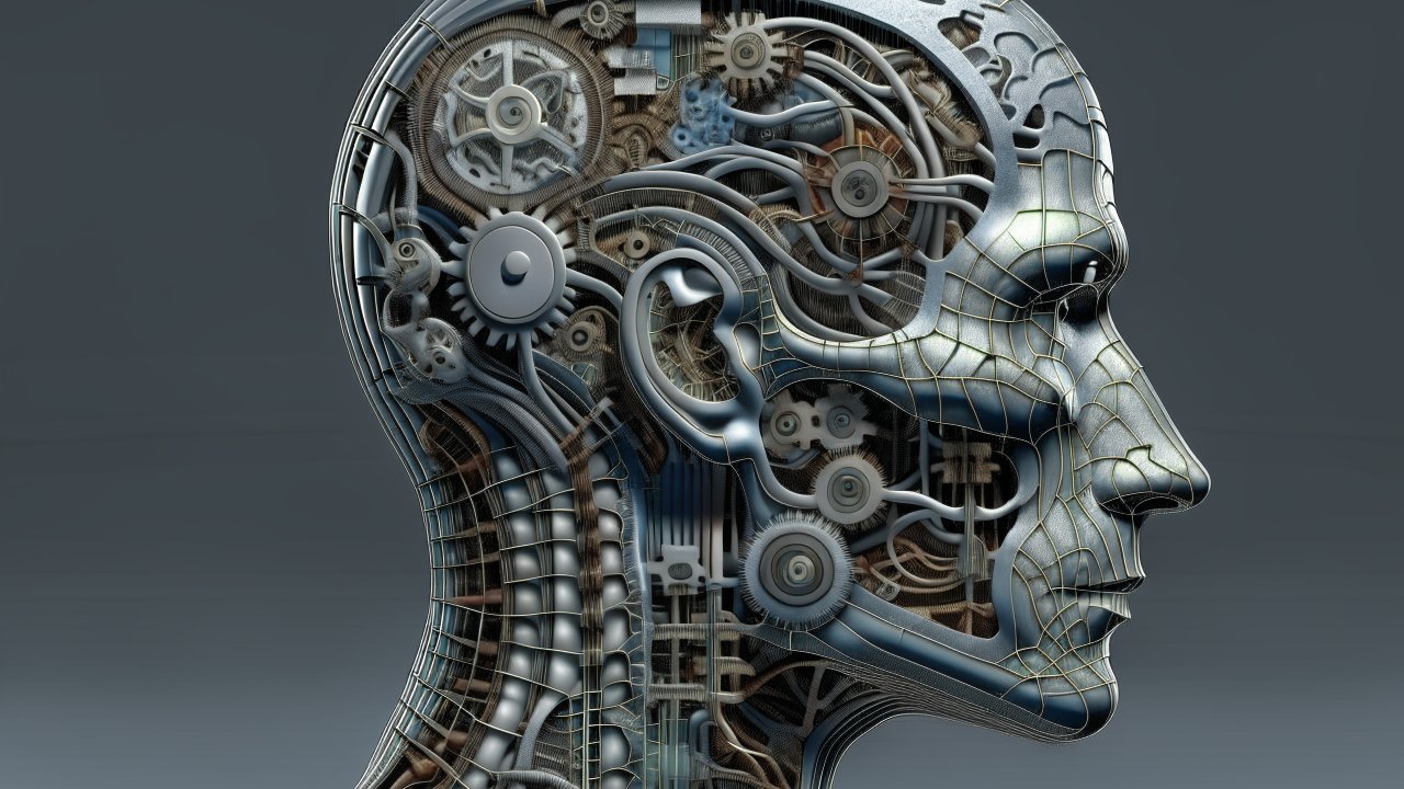 Intricate Mechanical Human Head Profile