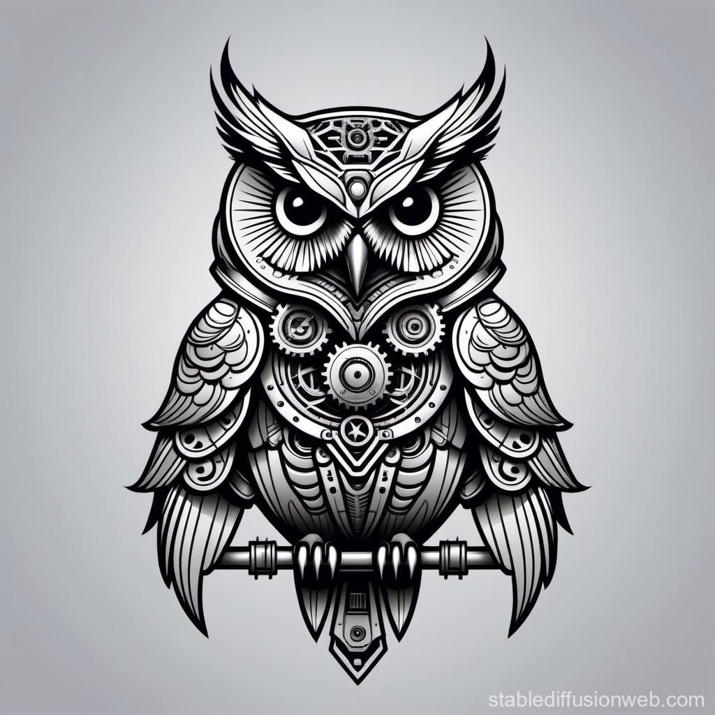 Intricate Mechanical Owl Illustration
