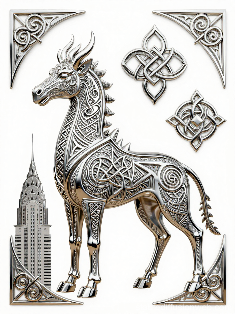 Intricate Metallic Celtic Dragon Sculpture with Architectural Motif
