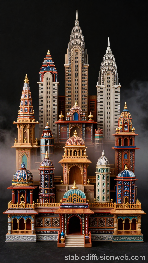 Intricate Miniature Indian City Model with Diverse Architectural Styles