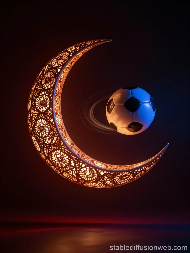 Intricate Moon Lantern Orbiting a Soccer Ball