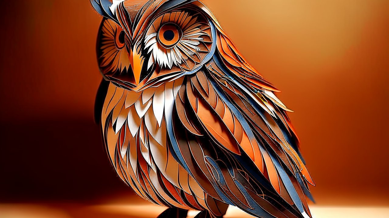 Intricate Paper Art Owl Sculpture in Warm Tones