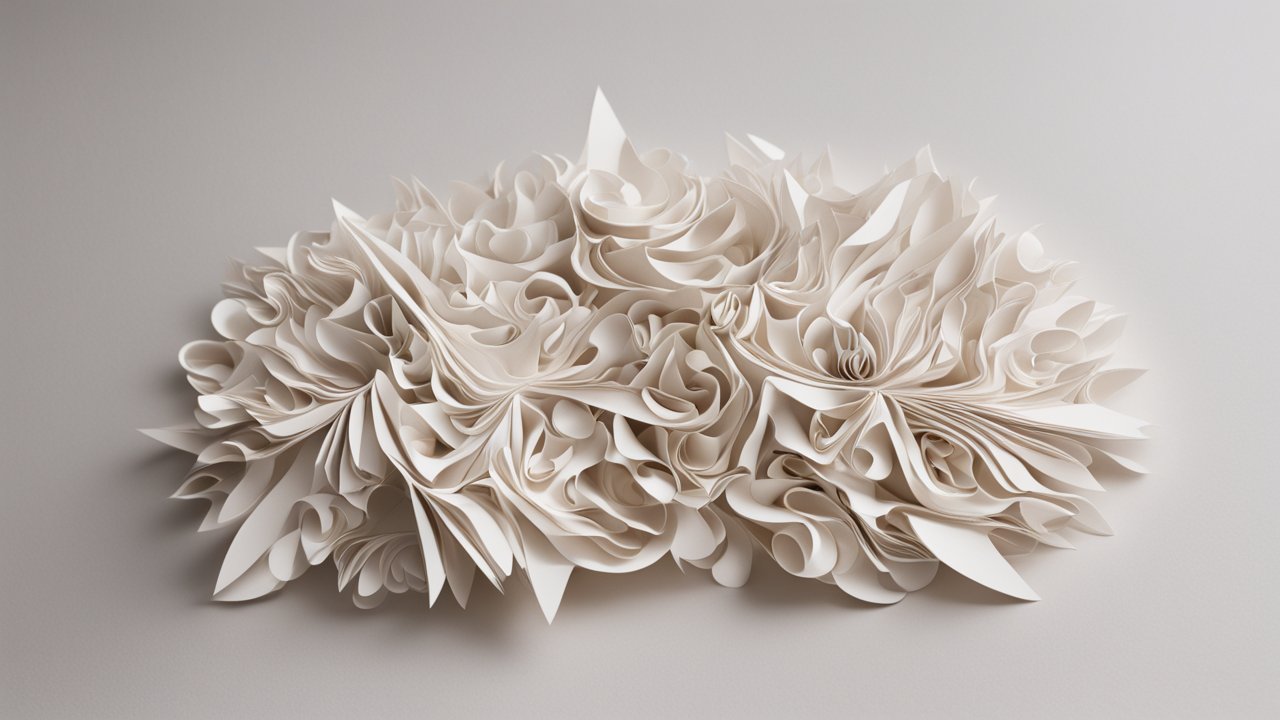 Intricate Paper Sculpture with Curled and Folded Layers