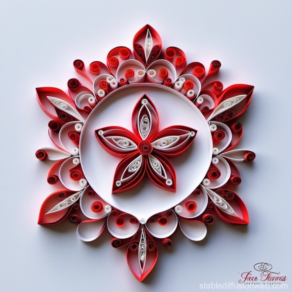 Intricate Red and White Paper Quilling Floral Design