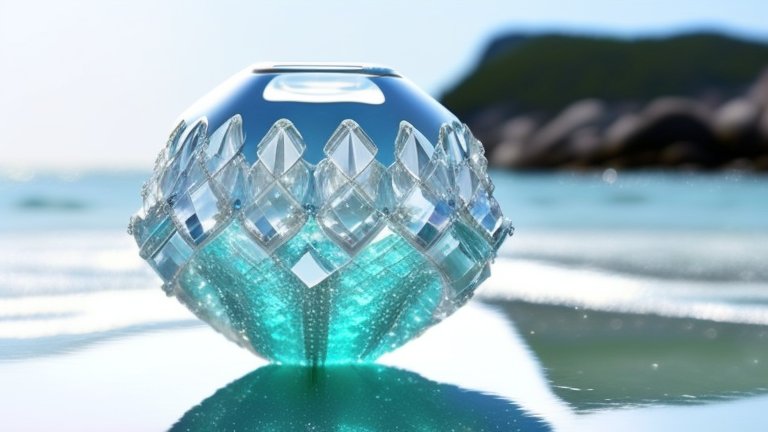 Intricate Silver Crystal Sculpture by the Seashore