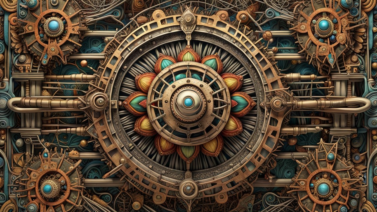 Intricate Steampunk Mechanical Gear with Floral Motif