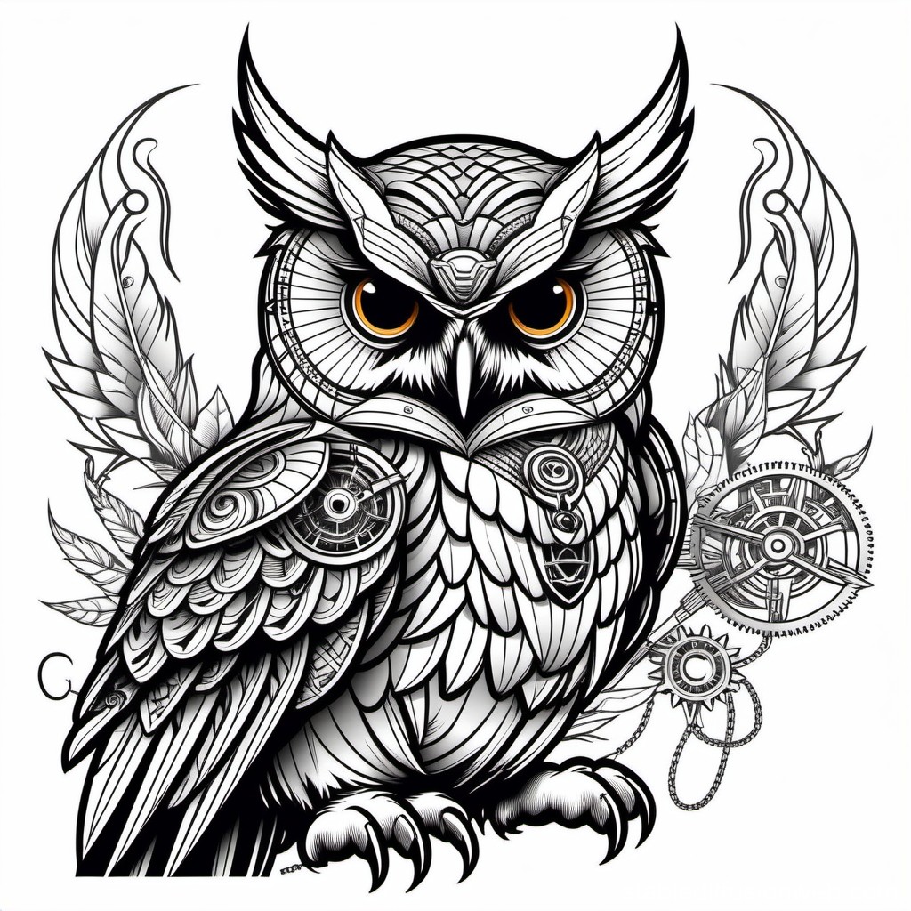 Intricate Steampunk Owl Illustration with Mechanical Details
