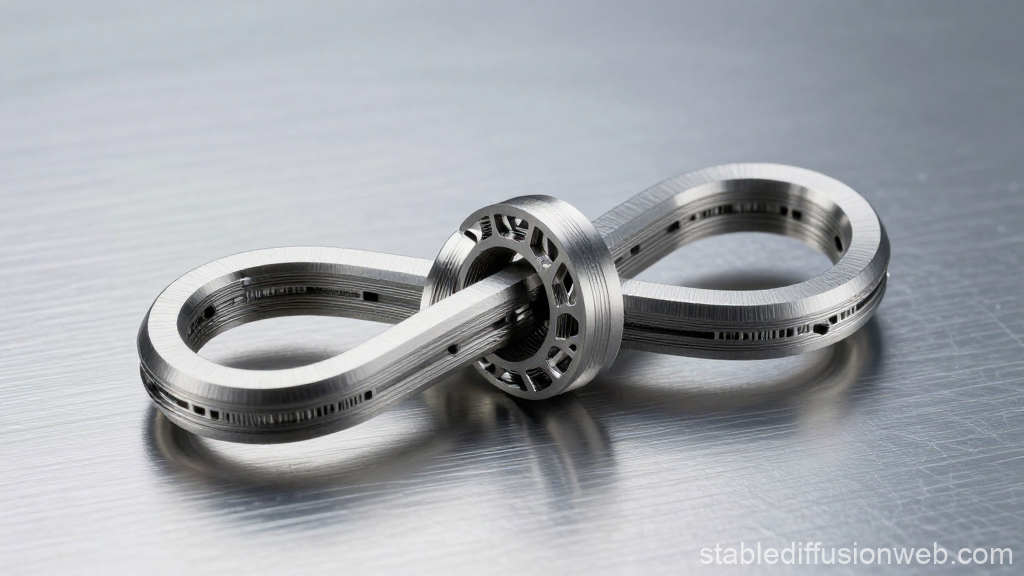 Intricate Titanium Knot Sculpture on Brushed Aluminum Surface