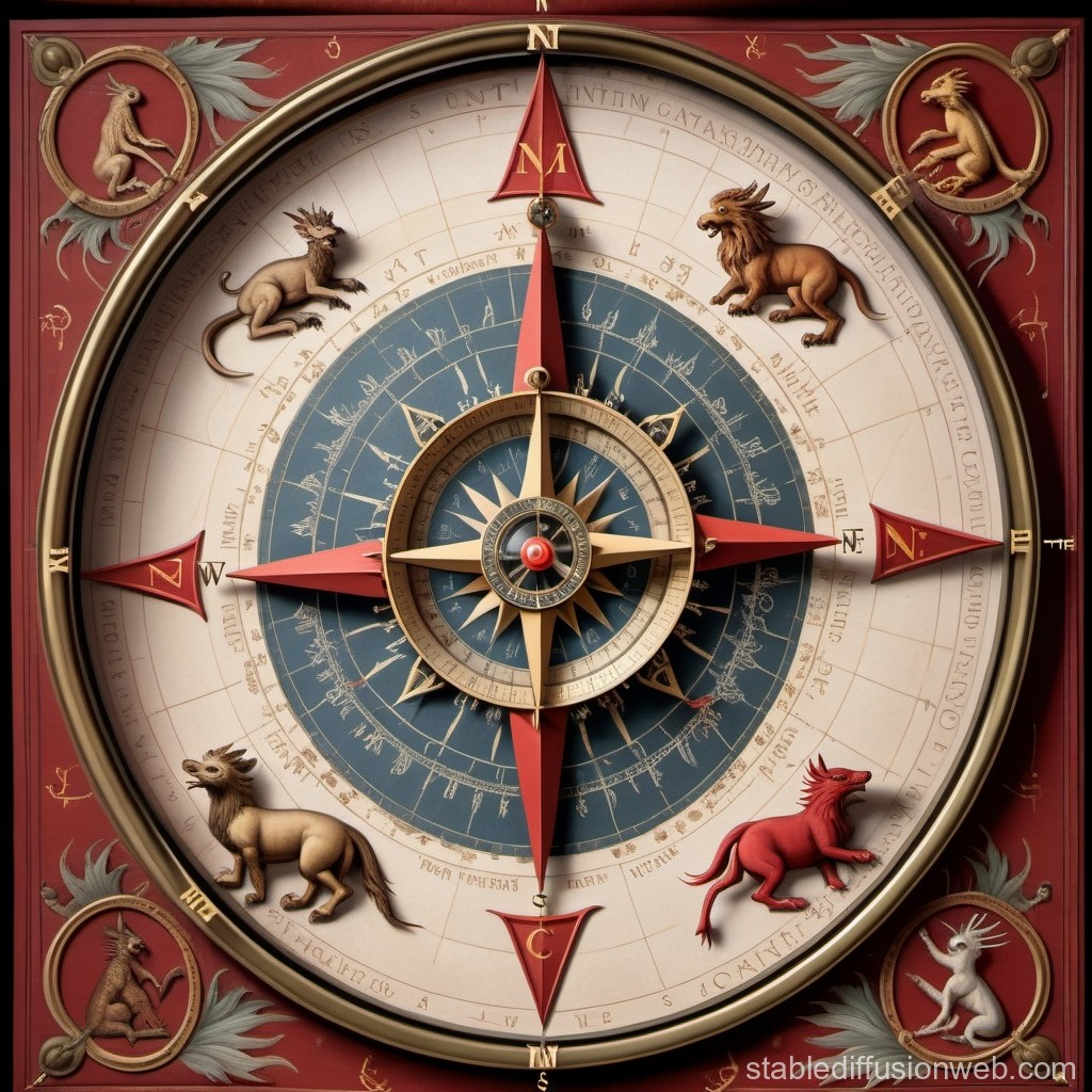 Intricate Zodiac Compass with Mythical Creatures