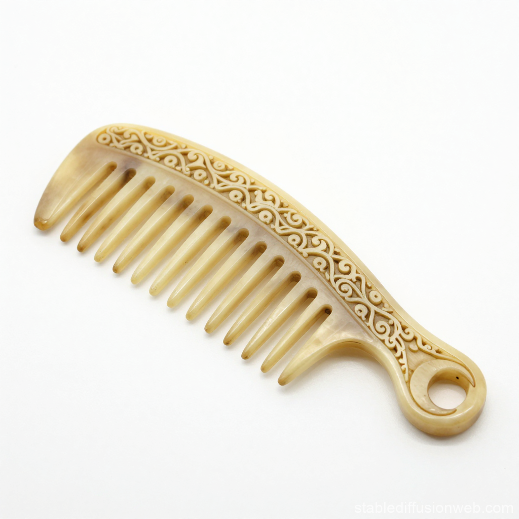 Intricately Carved Bone Comb with Crescent Design
