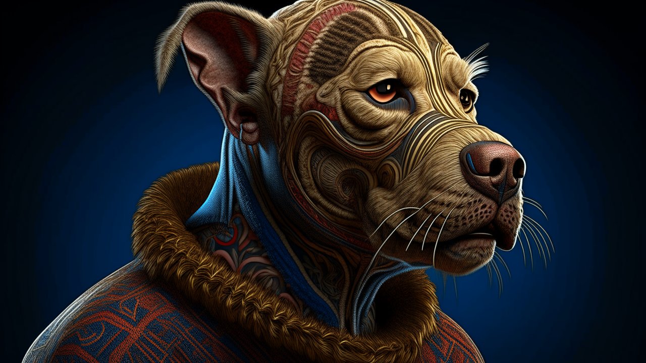 Intricately Detailed Dog Portrait with Tribal Patterns