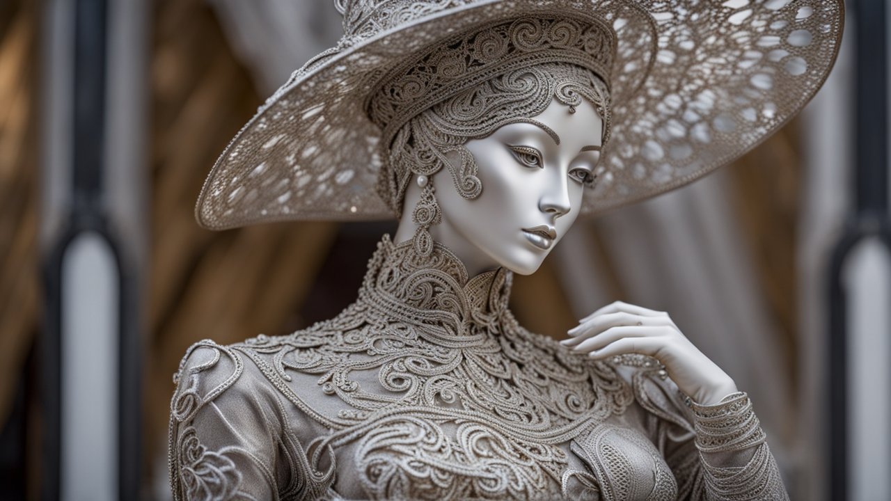 Intricately Detailed Hollow Female Figure in Ornate Attire